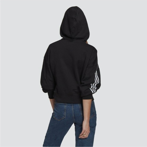 adidas Originals Womens Adicolor Classics Cropped Hoodie Black 3-Stripes - Picture 11 of 12